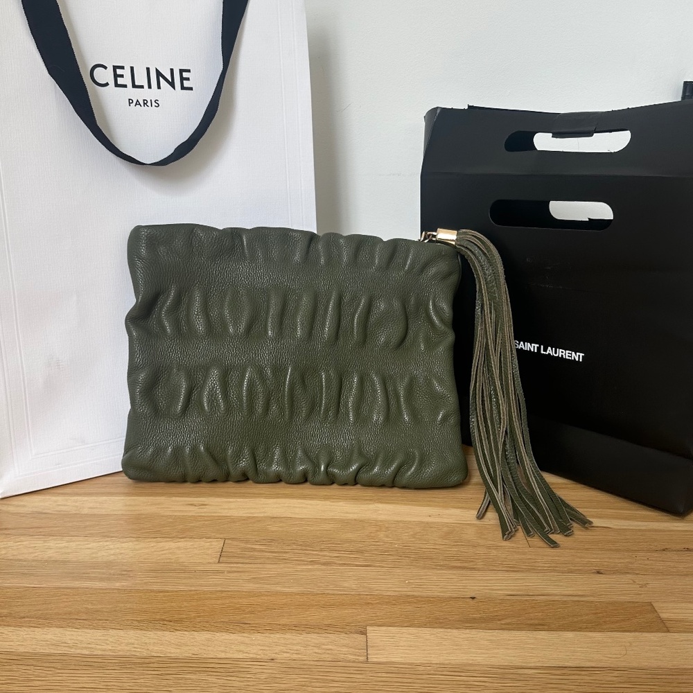 Jenny Bird Green tassel clutch